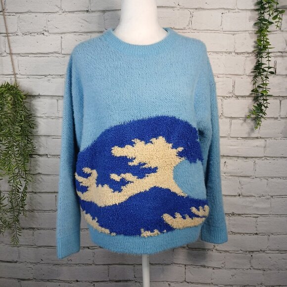 FRNCH MAIKO CHUNKY BLUE WAVE SOFT KNIT OCEANA SWEATER SIZE SMALL - Picture 1 of 8